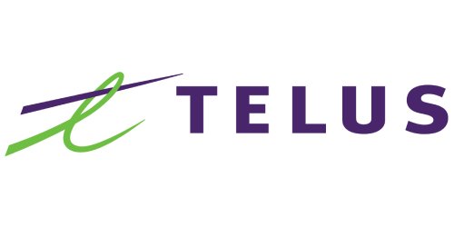 Telus logo featuring a purple and green arrow, symbolizing connectivity and innovation.