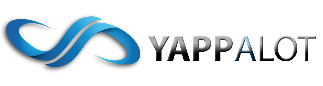 Yappalot logo featuring blue and white swirls, representing a dynamic and modern brand identity.