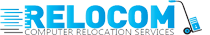 Relocom logo displayed on a blue and white background, featuring a modern design and clear branding elements.